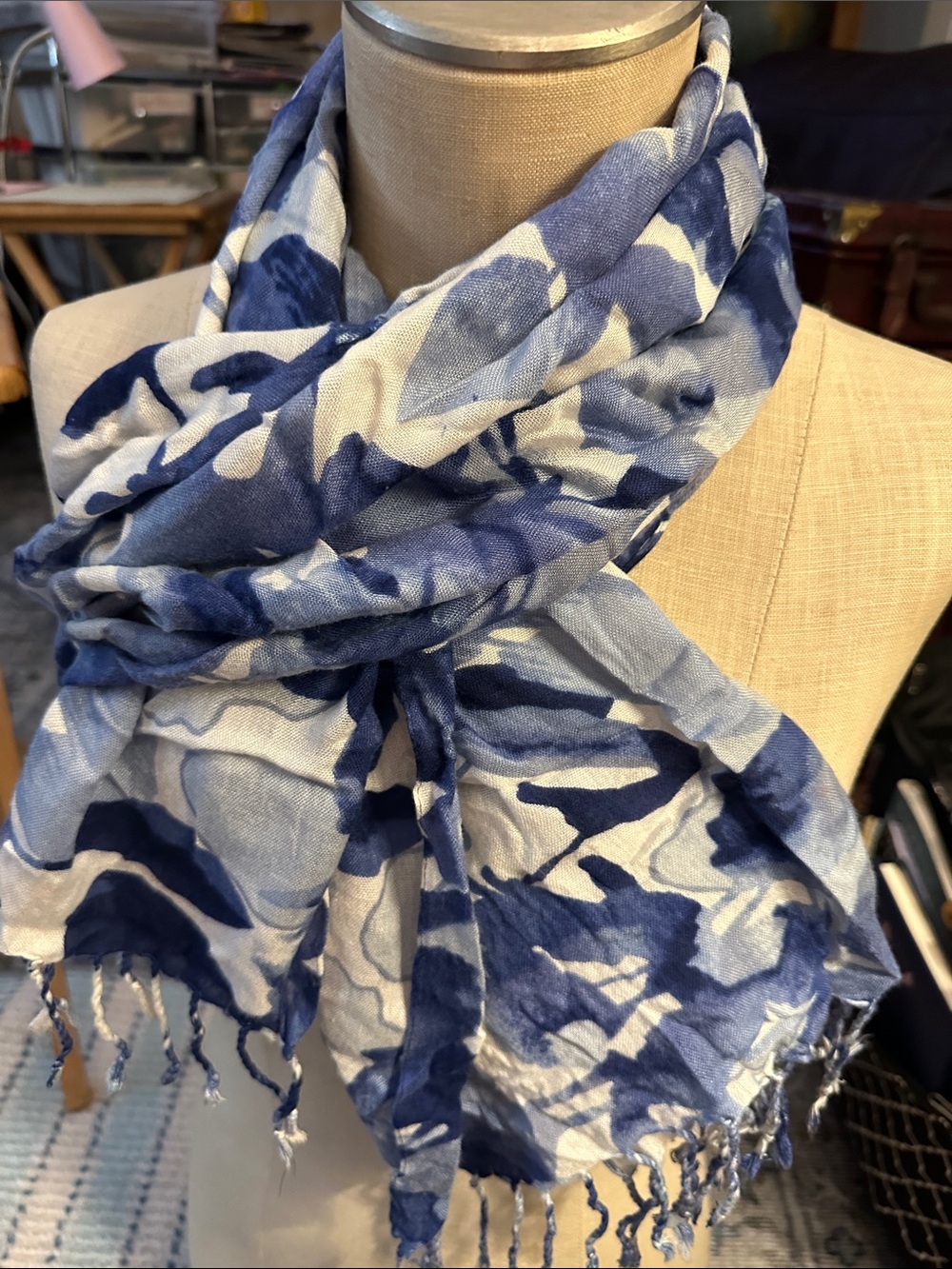 Talbots Blue and White floral Scarf/ wrap